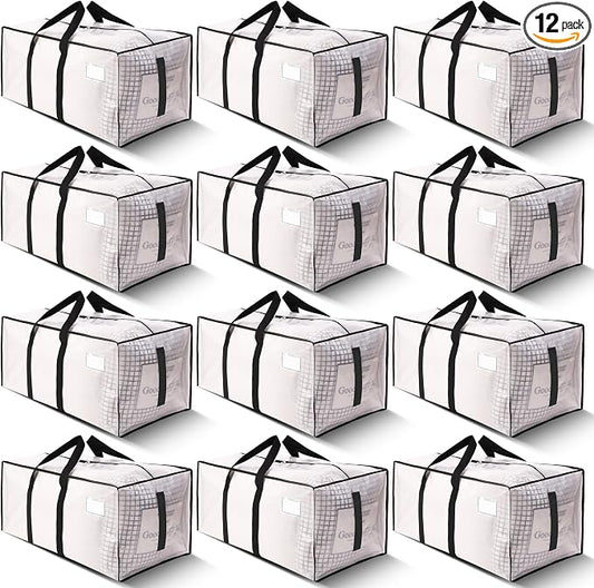 HOMESURE Supports 200lbs Heavy Duty Moving Bags - Strong Zipper & Wrap-Around Handles - Water-Resistant Storage Totes, Durable Alternative to Moving Boxes - 12 Pack - Semi-Transparent