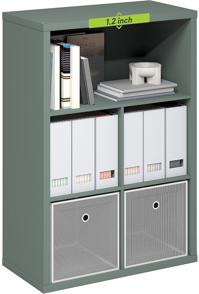 5-Cube Bookcase, Cube Storage Organizer Bookshelf, Book Shelf with Closed Back, 15.3 x 29.9 x 43.3, for Bedroom, Living Room, Home Office, Sage Green