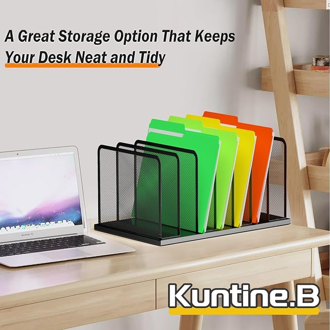 Kuntine.B 7-Section Upright Desk File Organizer Black 2 Pack | Vertical, Mesh, Metal, Assembly, Stability, Sturdiness, Organization, Standing