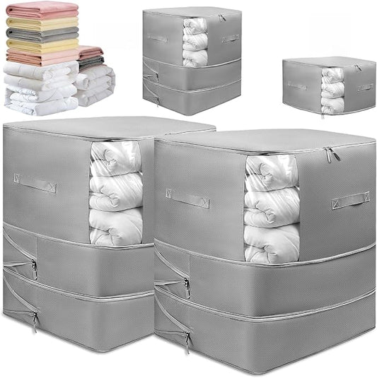 2 Pack Upgrade Comforter Storage Bag with Handle, Space Saving 3-Layer Adjustable In 3 Sizes (142L, 107L, 71L), Compression Blanket Storage Bags, Washable Bedding Organizer For Pillow Duvet Clothing
