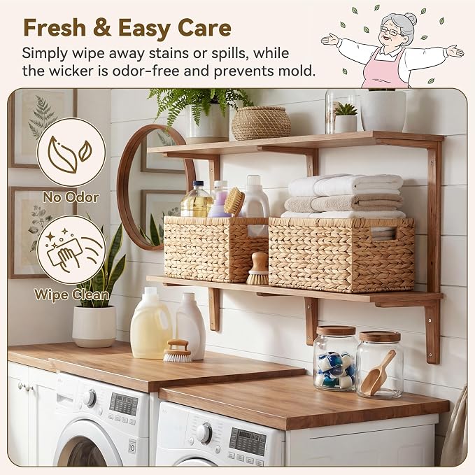 GRANNY SAYS Wicker Storage Baskets for Shelves, Wicker Baskets for Organizing, Water Hyacinth Woven Basket for Storage, Rectangle Basket for Pantry, Laundry, 2-Pack