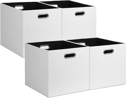 Posprica 13x15x13in Collapsible Storage Bins, Fabric Foldable Cube Storage Boxes, Decorative Storage Baskets Organizer for IKEA Kallax, Shelves, Closet, Clothes, Set of 4-White