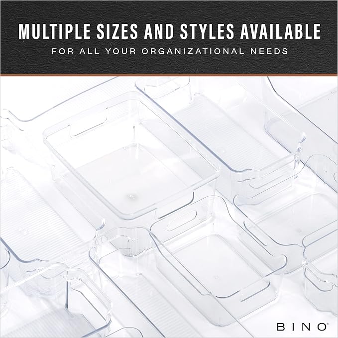 BINO | Plastic Storage Bins, Large - 2 Pack, Clear | THE SOHO COLLECTION | Pantry Organizers and Storage Containers | Fridge Organizer Bins | Kitchen Cabinet Organizer | Medicine Cabinet Bin