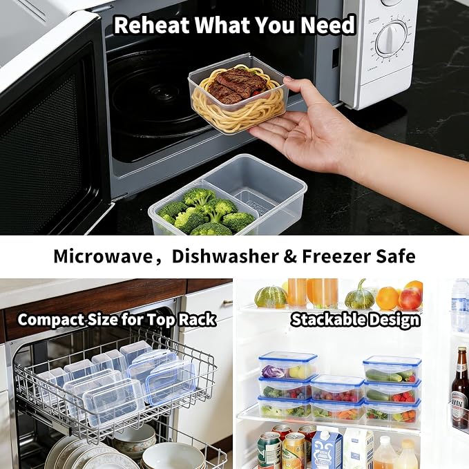 KIGI Food Storage Container Set for Meal Prep & Lunch, 0.7/4.7 Cup, 8 Pack | Removable Inner Inserts for Adjustable 1-4 Compartment storage, Leak-Proof & Airtight, Microwave Safe, BPA-free Plastic