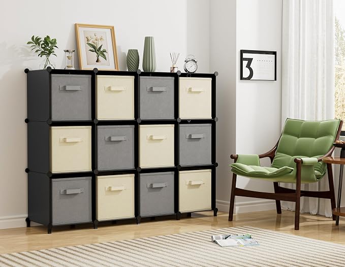 HOMIDEC Closet Organizers and Storage, 12 Cube Storage Organizer, Black | Portable Closet Organization Clothes Shelves Clothing Storage for Kids, Closet, Bedroom, Bathroom, Office
