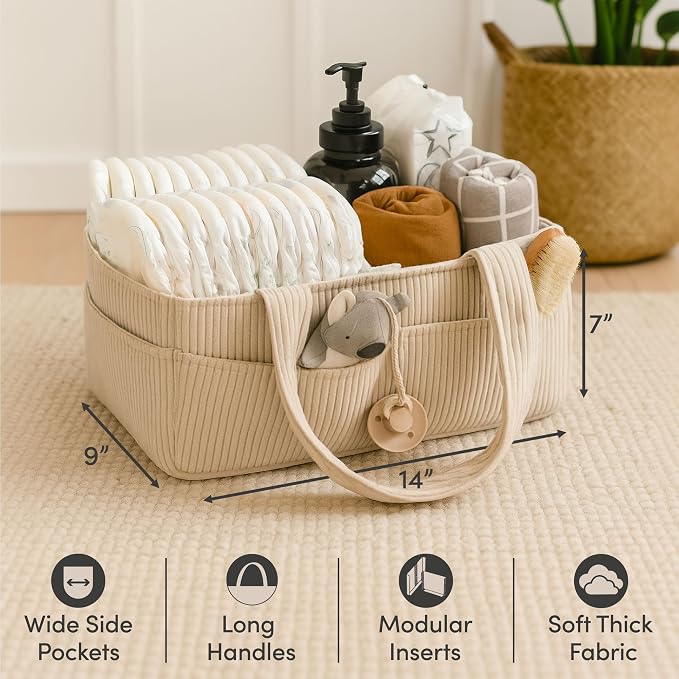 PUTSKA Baby Diaper Caddy Organizer, Nursery Basket, Cream Corduroy
