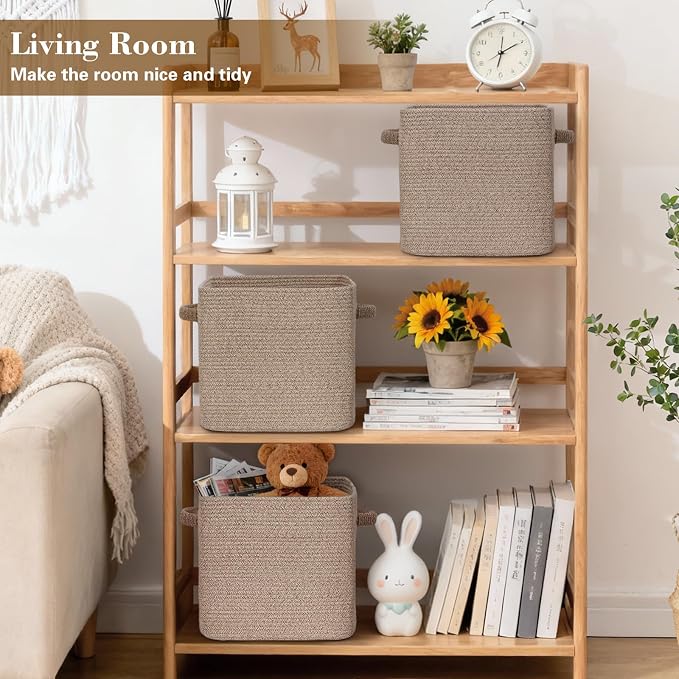 15×13 Inch Storage Cubes, 3 Pack Cube Storage Bins for Organizing, Cotton Rope Woven Baskets for Shelves, Bathroom, Kids Room, Closets, Baby Nursery