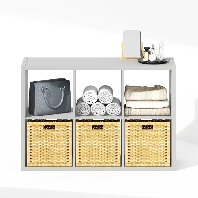Furinno Cubic Extra Thick 6-Cube Closet Organizers and Storage, Light Grey | 14.6 x 30 x 44 in, Open Shelf Closet Storage, Closet Organizer, for Wardrobe, Bedroom, Living Room