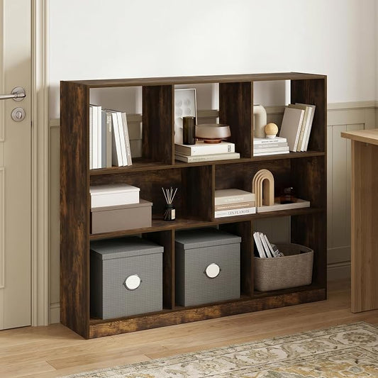 8-Cube Horizontal Cube Storage Organizer Bookshelf, Bookcase, Book Shelf, 10.9 x 47.2 x 39.4, for Bedroom, Home Office, Living Room, Amber Pine