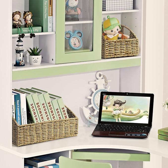 Pantry Baskets Organization, Wicker Storage Basket Green | Handwoven Pantry Organizers and Storage with Built-in Handles, Laundryroom Organization Storage Bins for Snack Cans