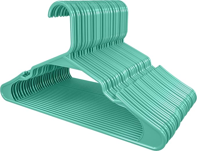 Utopia Home Plastic Hangers 100 Pack - Perfect Space Saving Clothes Hanger - Durable and Strong - Perfect Closet Organizers with Shoulder Grooves (Aqua)