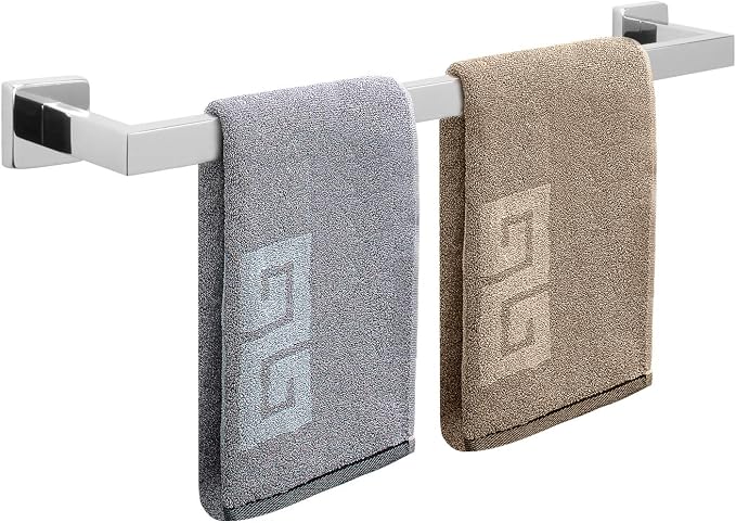 NearMoon Towel Bar, Bath Accessories Premium Thicken Stainless Steel Square Shower Towel Rack for Bathroom, Towel Holder Wall Mounted (1 Pack, Chrome Finish, 24 Inch)