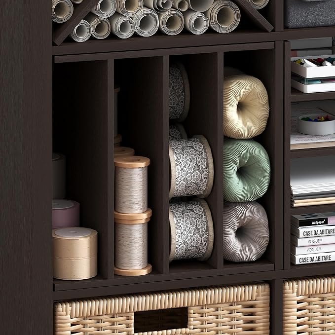 Furinno Cubicle 3-Shelf Cube Insert, 3-Tier Cube Organizer, Dark Oak | 12.9W x 12.9H, Shelf Accessory, Fits into Furinno Triple Thick Cubes, IKEA Kallax, for Organizers and Storage,