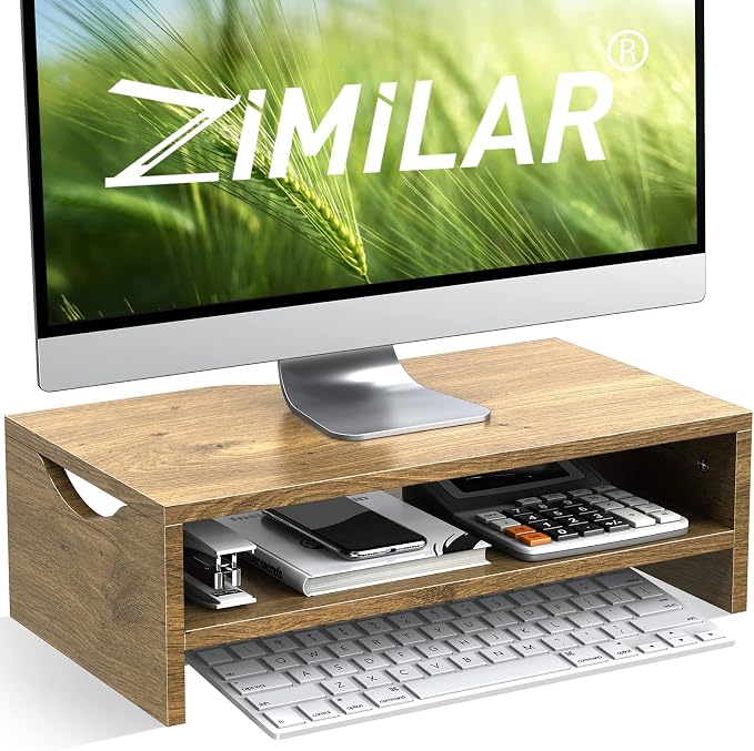 Zimilar Monitor Stand Riser, 2 Tiers Wood Laptop Computer Monitor Riser | for PC Screen, iMac, Desktop Screen Monitor Stand Riser with Storage for Home Office