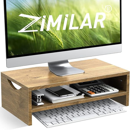 Zimilar Monitor Stand Riser, 2 Tiers Wood Laptop Computer Monitor Riser | for PC Screen, iMac, Desktop Screen Monitor Stand Riser with Storage for Home Office
