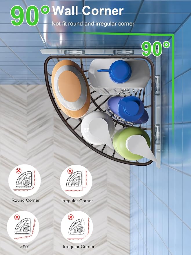 SMARTAKE 2-Pack Corner Shower Caddy Deep Basket, SUS304 Stainless Steel | Wall Mounted Bathroom Shelf with Adhesive, Storage Organizer for Toilet, Dorm and Kitchen, Bronze