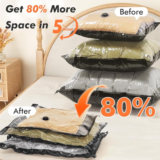 GONGSHI Vacuum Seal Bags for Clothing Travel & Home Storage, Travel Vacuum Bags with Pump,Space Saver for Blankets, Comforters, Pillows, Clothes,30 Combo