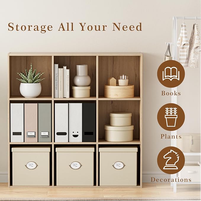 VDNEND Wooden Storage Organizer with Closed Back Panel, 11in Cube Shelf Opening, Bookshelf, Display Shelf,Closet Cabinet for Home and Office (White Oak, 9-Cube 35.98L*9.45W*35.91H)