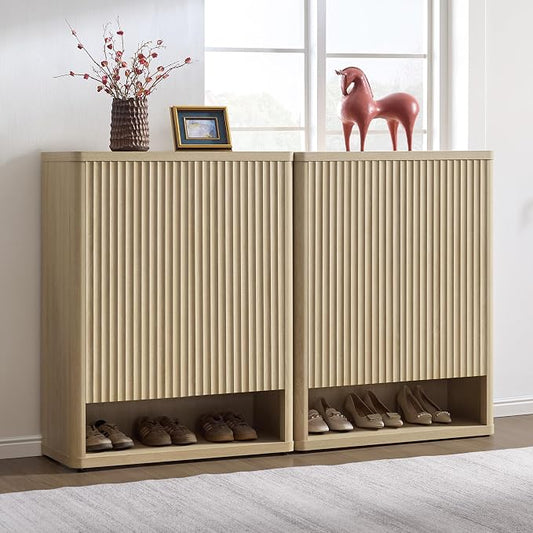 SICOTAS Shoe Cabinet 44 inch Tall Fluted Shoe Cabinet with Doors & 4 Shelves Wooden Large Hidden Shoe Storage Organizer Modern Free Standing 6-Tier Cabinet for Entryway Living Room Closet