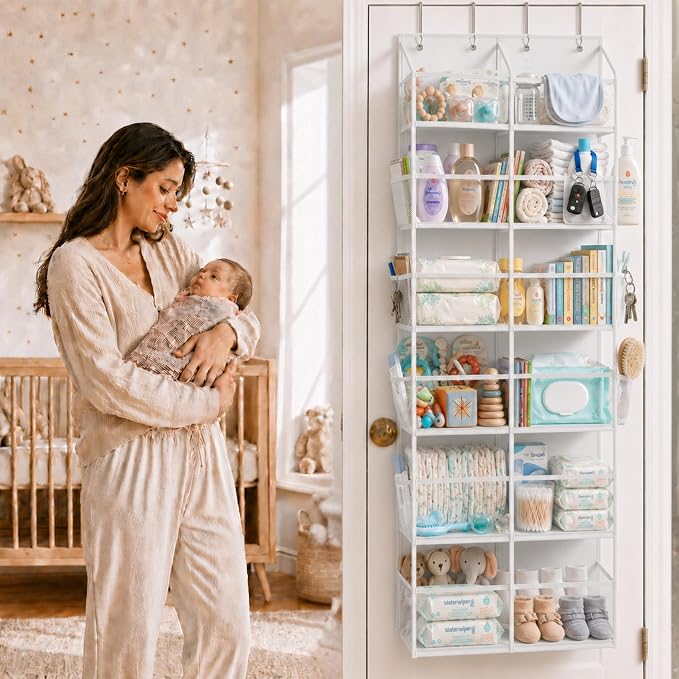 UPGRADED Over The Door Organizer, 6 Tiers Hanging Storage - Extra Thick 100D Fabric, 65lbs Huge Capacity, 12 Mesh Side Pockets, Over The Door Shoe Organizer & Hanging Closet Organizer (Transparent XL)