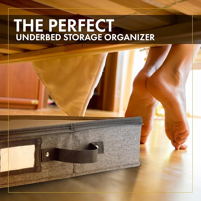 2pc Low Profile Under Bed Storage Containers, Thin Under Couch Storage Organizer with Bins & Lids, Underbed Storage Box Ideal for Seasonal Clothes, Blankets, Fabric & Shoes (Dark Gray)