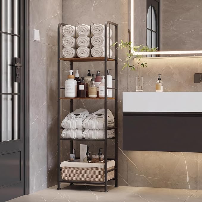 4-Tier Freestanding Towel Racks for Bathroom, Towel Rack Stand | Detachable M-shaped Dividers for Bath Towel Storage Premium Iron & Wood Holder Crafted for Bathroom Organization