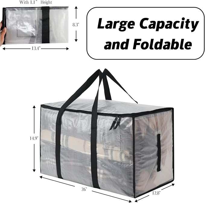 4 Pack Heavy Duty 93L (24.5 Gallon) Stackable Plastic Storage Bins with Lids, Clear Totes – For Home Organization and Storage, Sturdy and Reusable Alternative to Moving Bags