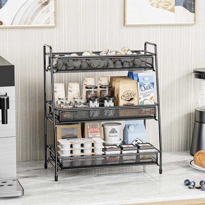 EKNITEY Bathroom Countertop Organizer Rack - 3 Tier Counter Spice Rack | Metal, Non-Slip Base, Makeup Rack, Small Coffee Station Organizer, for Sink Bedroom Kitchen Living room