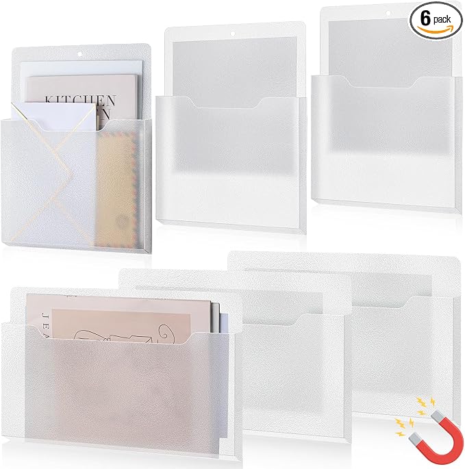 6 Pcs Magnetic Wall File Organizer Magnetic Wall File Holder Refrigerator Magazine Holder for Mail Letters Paper(Clear,Horizontal & Vertical)