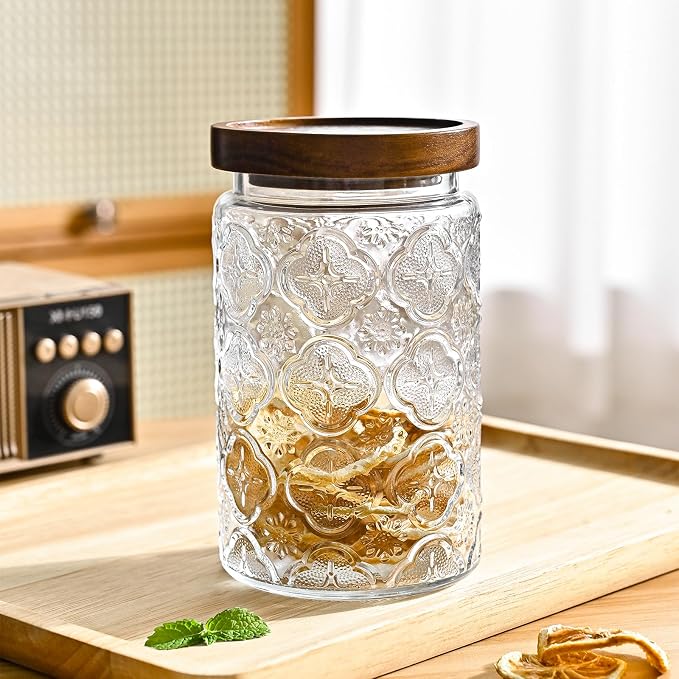 Adodeen Glass Storage Containers With Lids, Glass Jars With Lids, 24OZ | Airtight Glass Food Storage Containers, Kitchen Canisters For Sugar, Coffee, Tea, Spice, Flour, Candy, Pasta, Cereal