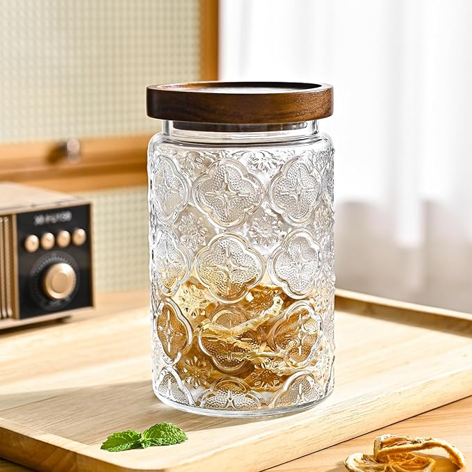 Adodeen Glass Storage Containers With Lids, Glass Jars With Lids, 32OZ | Airtight Glass Food Storage Containers, Kitchen Canisters For Sugar, Coffee, Tea, Spice, Flour, Candy, Pasta, Cereal