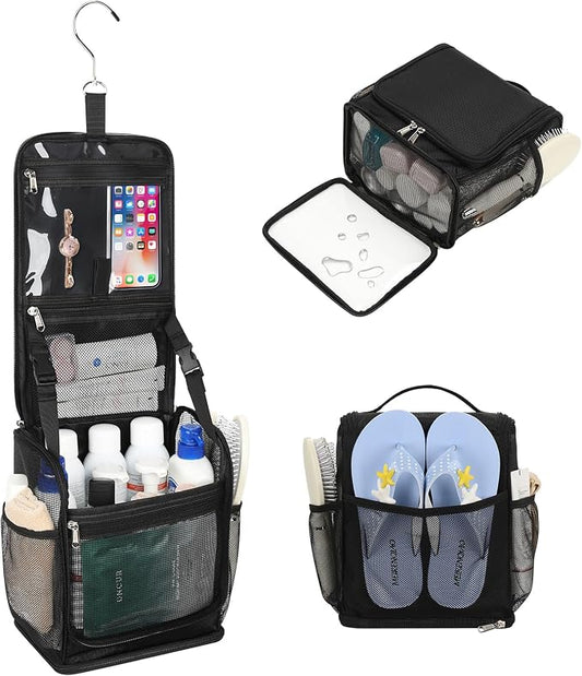 Mesh Shower Caddy Portable, Toiletry Bags for Travel, Hanging Shower Organizer Tote Bag for College Dorm Students Girls Boys, Dry and Wet Separation with Metal Hook