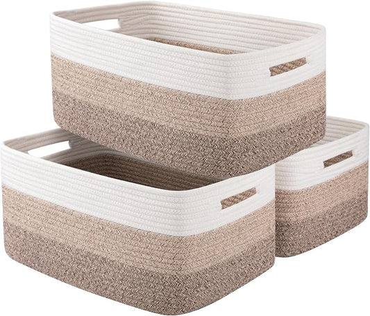 OIASKET Large Storage Basket for Organizing, Woven Rope Basket for Shelves, Closet Organizer Bins for Clothes, Blanket, Toys, Baby Nursery Storage, 17.7" x 13" x 7.87", 3 Packs Gradient Yellow