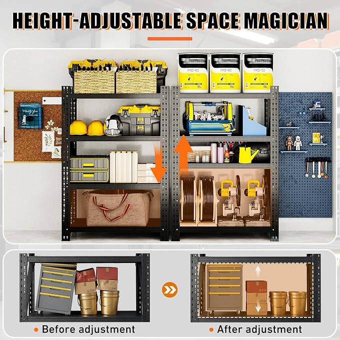 3000LBS Garage Shelving, 48" W Heavy Duty Metal Adjustable 4 Tier Storage for Warehouse, Basement, Shop and Office, Commercial-Grade Steel Organizer, 48" W x 24" D x 69" H