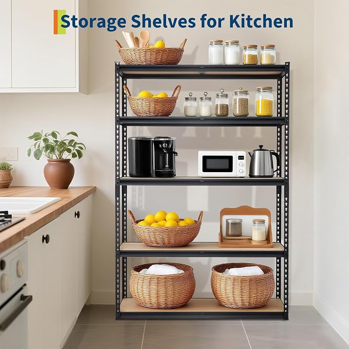 Storage Shelving Unit, 5-Tier Adjustable Metal Storage Shelves, 48" L x 24" W x 72" H Heavy Duty Garage Storage Shelves for Kitchen Pantry Basement Bathroom Laundry