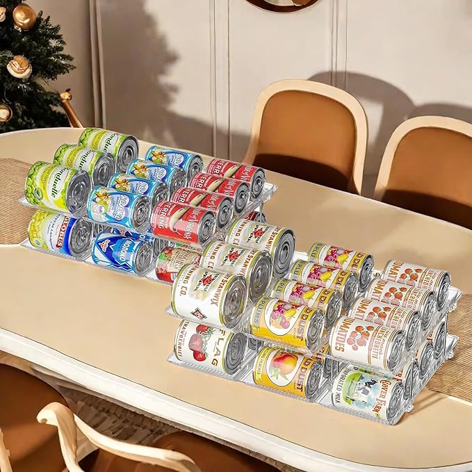Jsyrjing Can Organizer for Pantry, 2-Tier Canned Goods Organizer 2 Pack | Automatic Rolling, Modular Flexible Combination, Extra-thick Clear Material, Cabinet Pantry Fridge Countertop Storage