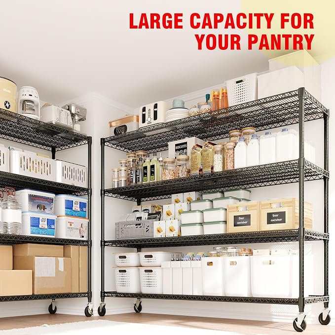 Garvee 4-Tiers Storage Shelves 2640LBS Heavy Duty Metal Shelves with Wheels