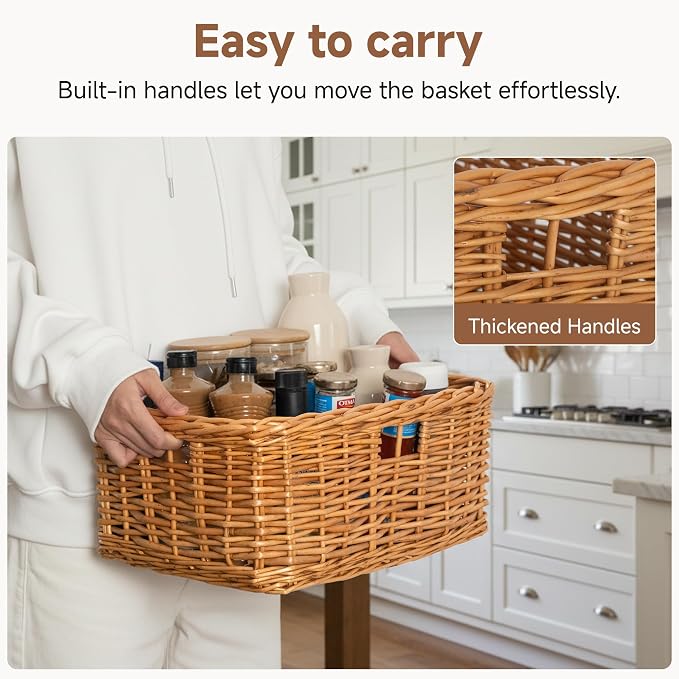 StorageWorks Pantry Baskets, Willow Storage Baskets for Organizing, Shelves, Pantry Organizers and Storage, Brown, 15" L x 11" W x 6 ¾"H