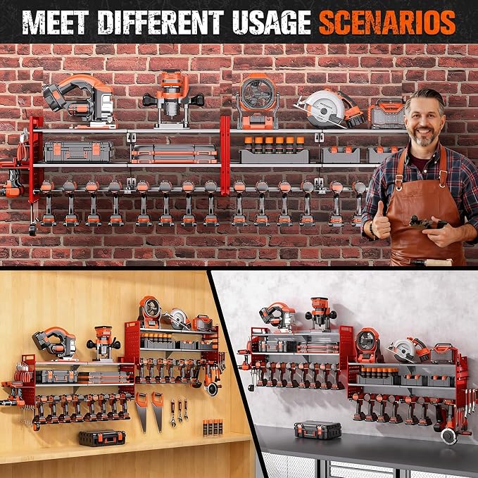 2 Pack Power Tool Organizer Wall Mount, 3-Layer,18 Drill Holders | Large 3-Tier Tool Storage Rack, Heavy Duty 600 lb Load Capacity for Garage Workshop, Black, Gift for Men