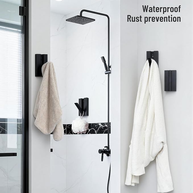 Wood Wall Hooks for Entryway: 4Pack Folding Black Modern Coat Hooks | Heavy Duty Hanger for Hanging Towels Backpack Bags Jackets - Space Saving Minimalist Design for Aesthetic Homeowners