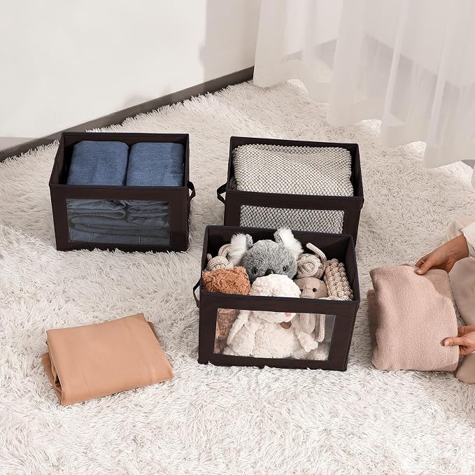 Homsorout Brown Fabric Storage Bins with Lids - 6 Pack Modern Lidded-Home Storage Bins, 14 Inch. - Perfect for Clothes, Books, CD, Office Supplies