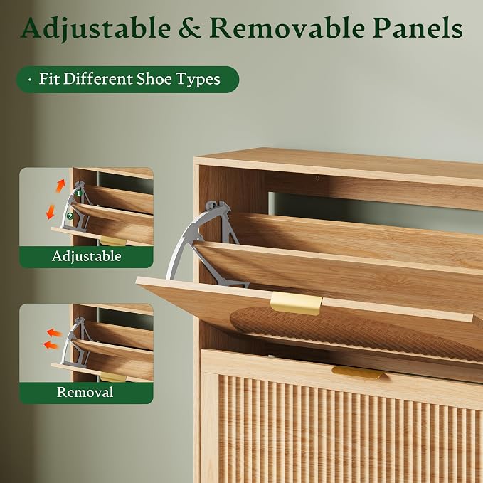 Xixini Shoe Storage Cabinet with 3 Flip Drawers, 50" Tall Narrow Wood Fluted Shoe Organizer for Entryway, Freestanding Wooden Hidden Slim Shoe Rack for Front Door Entrance, Hallway, Foyer, Natural Oak