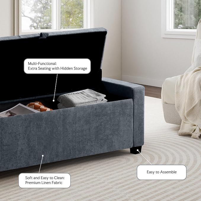 GRAINELL 42.13” Storage Ottoman Bench, Upholstered Tufted Bedroom Bench | End of Bed Storage Bench for Living Room & Entryway, 350 lb Capacity