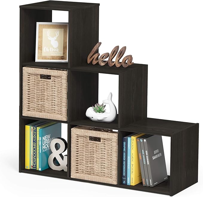 Furinno Pelli 3-2-1 Cubic Storage Cabinet, Espresso | 11.8 x 36 x 35.6, Open Frame, 6-Cube Storage Organizer Cabinet, for Living Room, Bedroom, Home Office