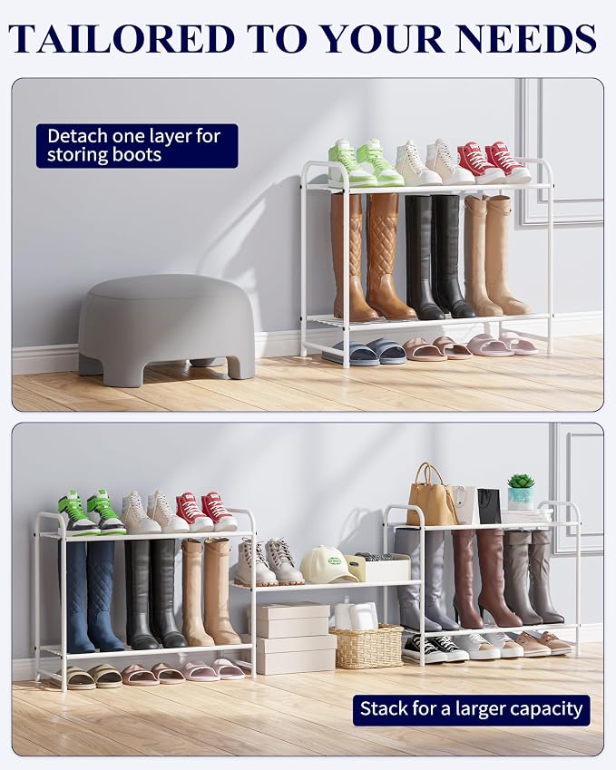 Kitsure Stainless Steel Shoe Rack Organizer, 25.6" Wide - 3 Tier, White | Sturdy Shoe Rack for Closet and Entryway, Free Standing Shoe Shelf, Closet Organizers and Storage