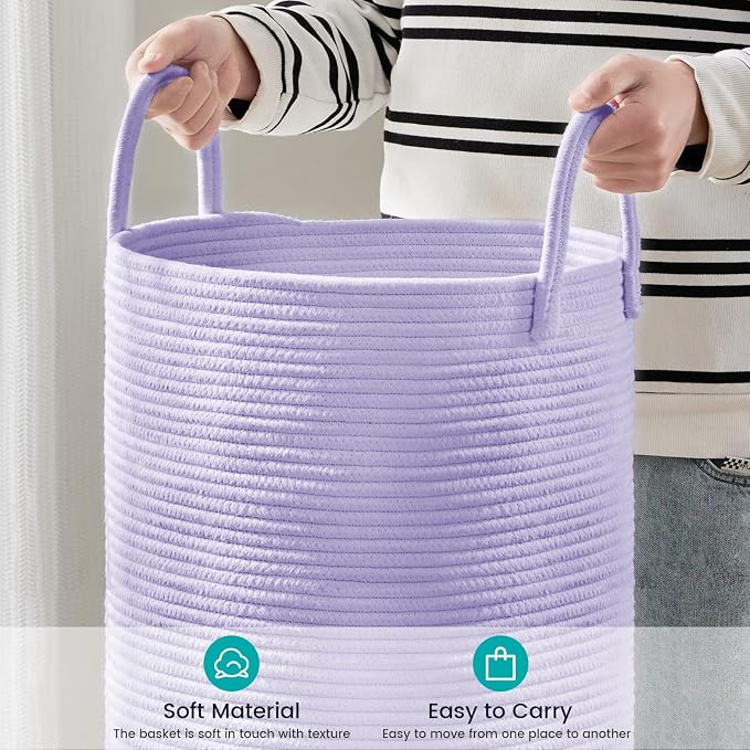 YOUDENOVA Cotton Rope Laundry Hamper Basket, 58L Blanket Basket for Nursery
