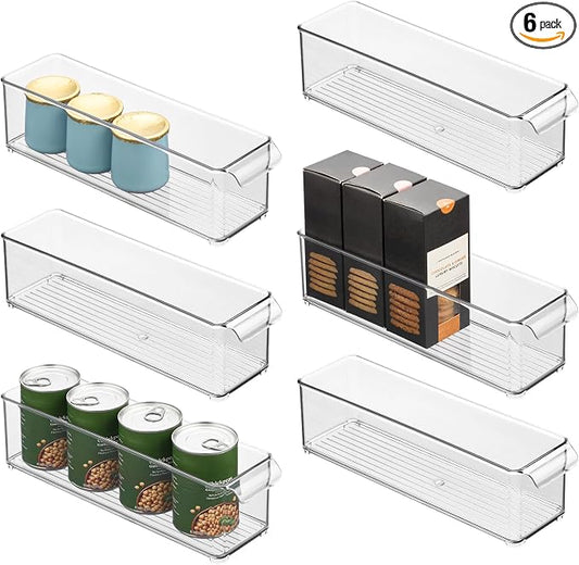 iDesign Stackable Fridge Storage Bin with Handle, Set of 6, Clear | Ideal for Fridge and Freezer, Made in USA