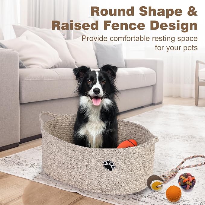 Optish Dog Toy Basket, 30L Toy Box and Bin for Dog Cat Storage, 19.7" X 11" X 7.9" Large Woven Rope Basket for Blankets, Living Room, Bedroom, Brown