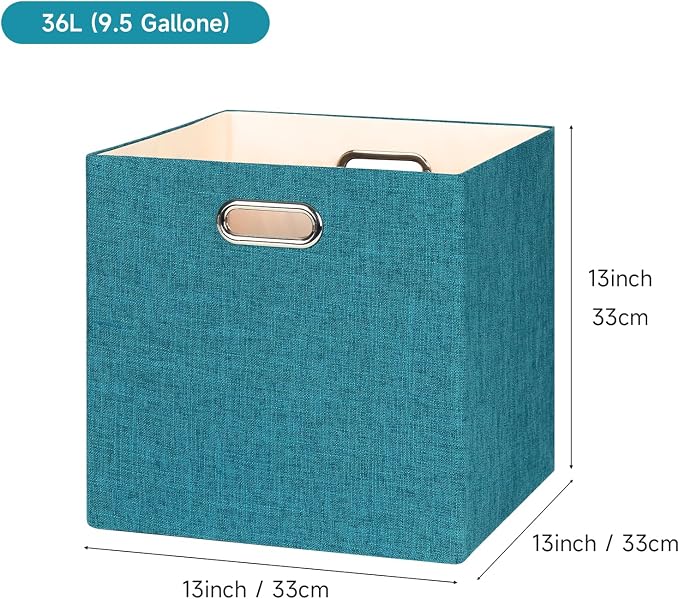 Posprica Collapsible Storage Bins,13×13 Foldable Storage Cube Boxes Fabric Drawer Fabric Storage Bins Vinyl Record Cubby Cubes with Handles for Bookcase, Closet, Shelf, Cabinet, 4 Pack