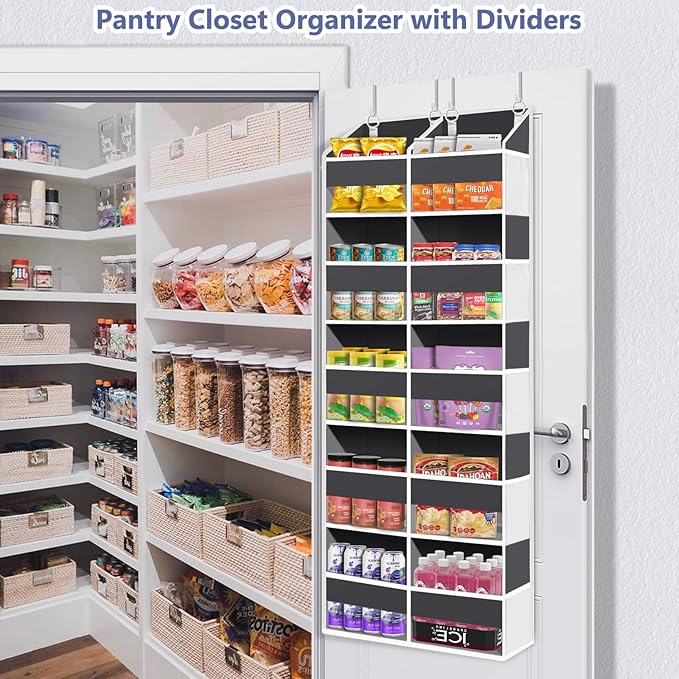 UVIAHOMI 2 Pack - Over The Door Organizer 5 Tiers, Extra Large Behind Door Storage of 10 Big Front & 10 Mesh Pockets, 80lb Weight Capacity, Hanging Doors Storage for Closet Bedroom Nursery, Dark Gray